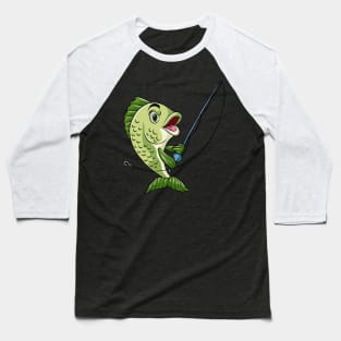 Fish Holding Fishing Rod Pole Fisherman 2 Baseball T-Shirt